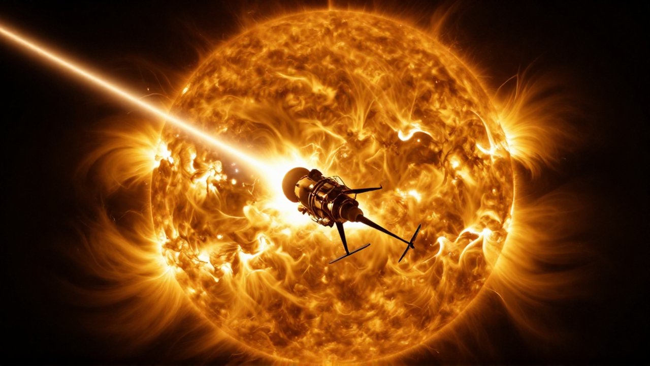 La sonda Parker Solar Probe navega cerca de la superficie del Sol entre llamaradas y plasma ardiente.