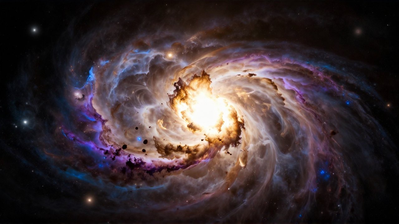 Explosión de una supernova expulsando capas de gas incandescente y elementos brillantes hacia el espacio profundo.