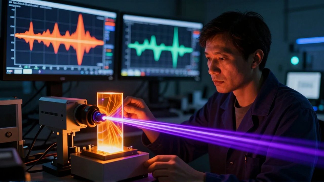 Un astrofísico analiza con un sensor avanzado ondas de luz y calor en un laboratorio tecnológico.