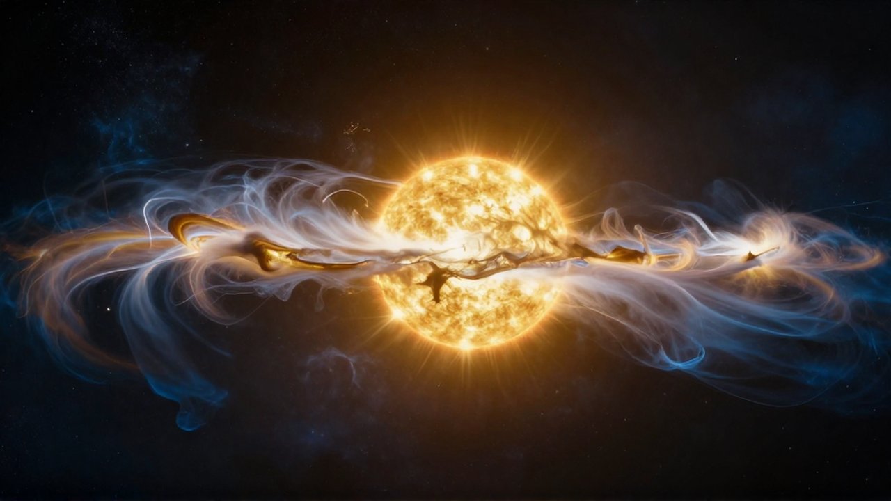 Límite brillante de plasma dorado choca con el vacío oscuro del espacio profundo.
